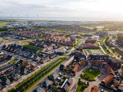 Top view of house Village from Drone capture in the air house is brown roof top Urk Netherlands Flevoland